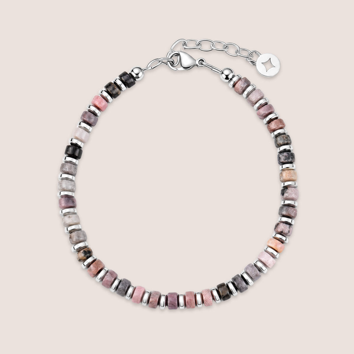 Semi-Precious and Steel Disc Bead Bracelet