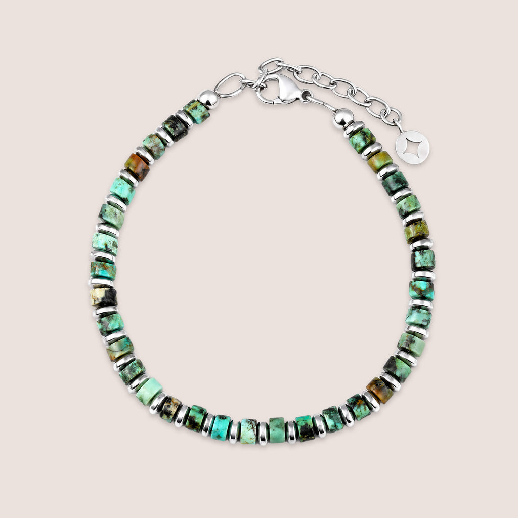 Semi-Precious and Steel Disc Bead Bracelet